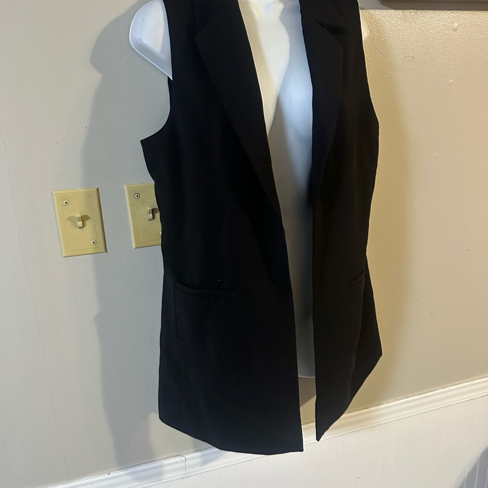 Rachel Zoe Black Sleeveless Longline Blazer Vest - Picture 3 of 5